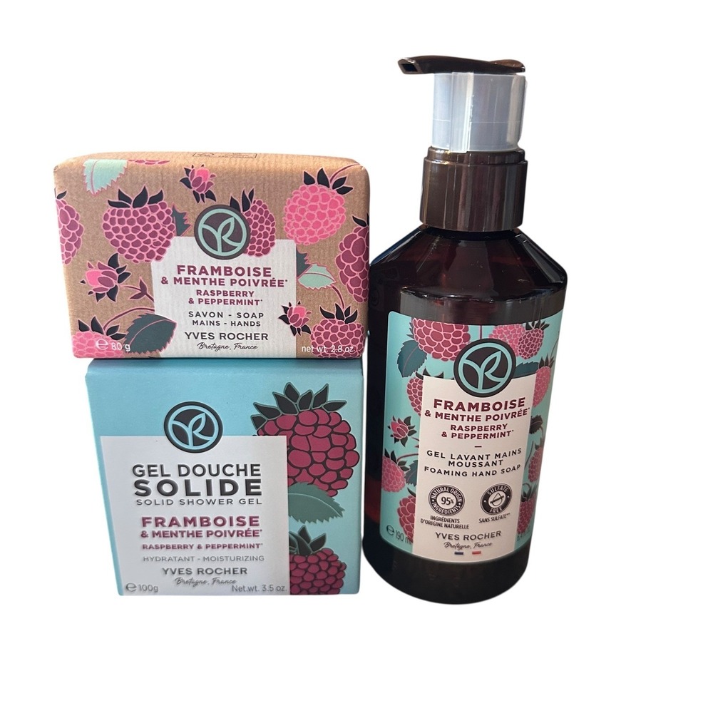 Yves Rocher Raspberry Peppermint Bath‎ Set unisex OS New Soap Shower Gel